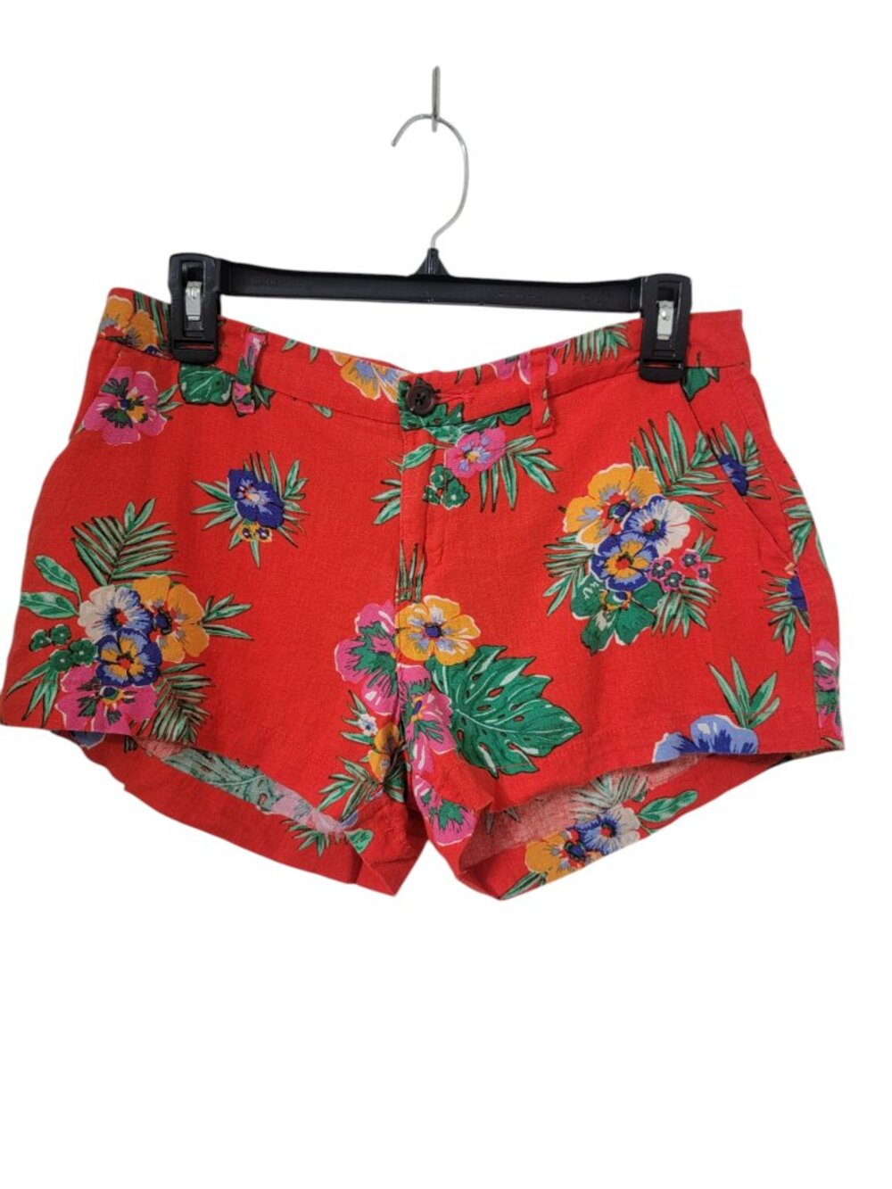 Old Navy Size 4 Red Tropical Floral Everyday Shorts, Linen Blend